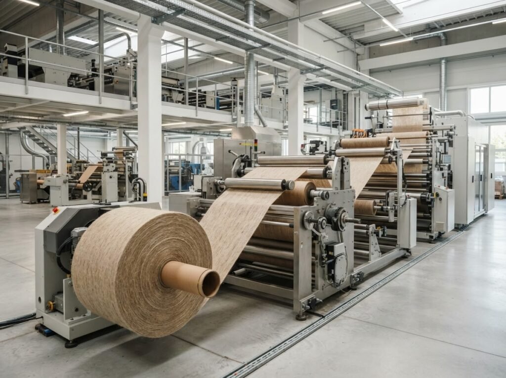 Engineered natural fiber nonwoven webs on an industrial processing line