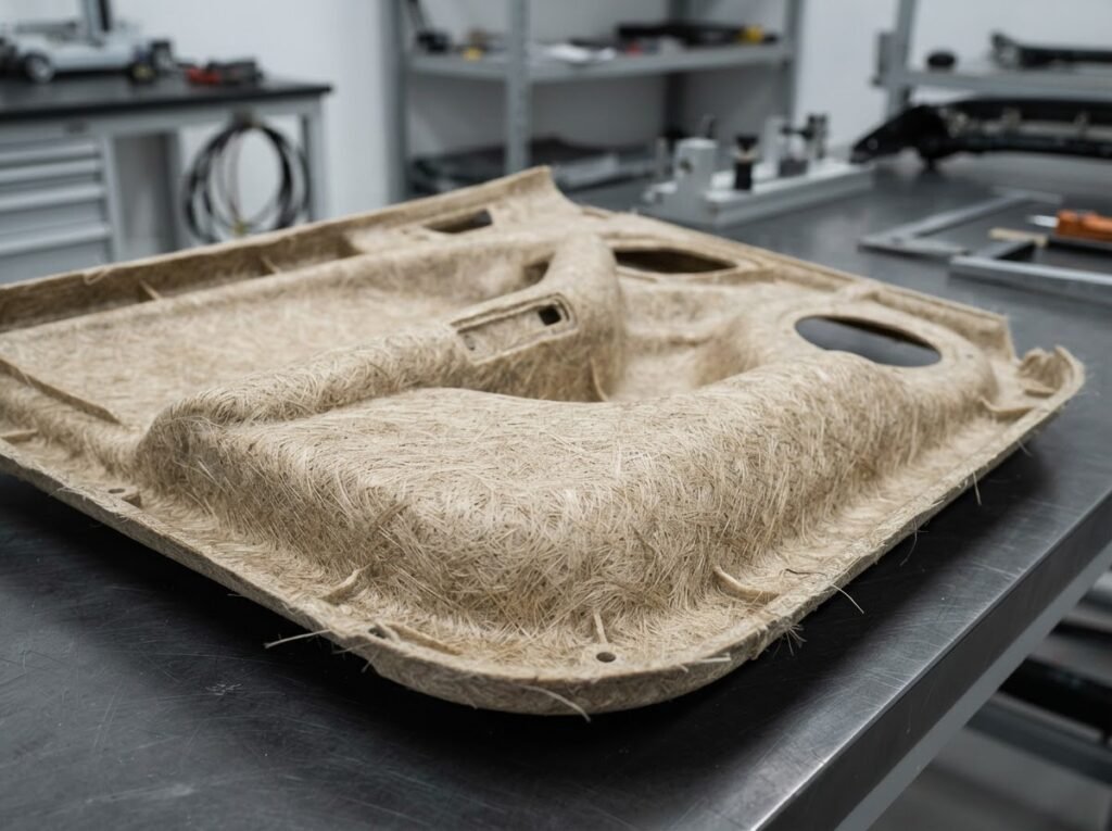 Molded natural fiber composite automotive door panel substrate