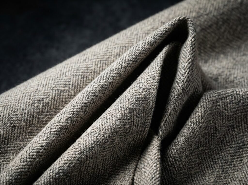 Tightly woven natural fiber technical textile in ecru and charcoal yarns