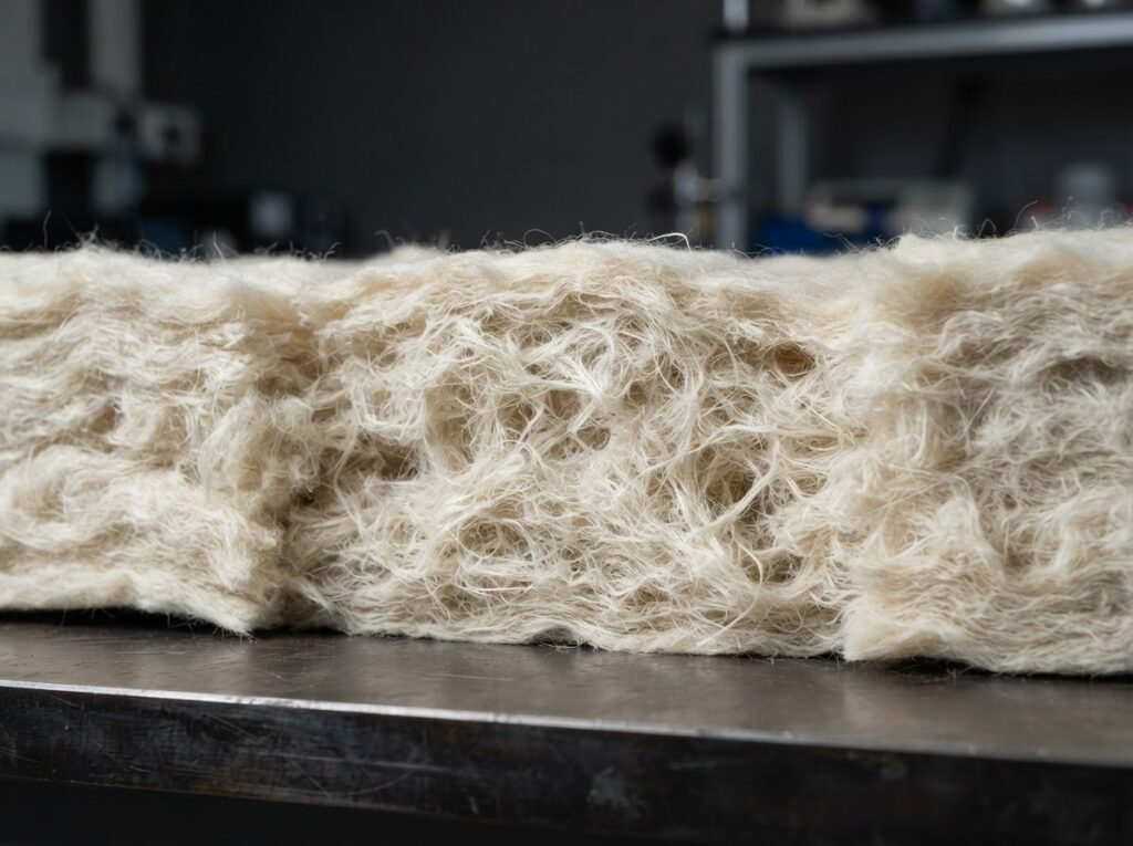 Lofted natural hollow-fiber thermal insulation batt with a cut cross-section
